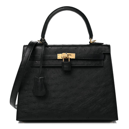 Hermes Ostrich Kelly Sellier 25 Black 1 of 10