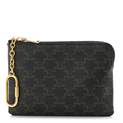 Celine Triomphe Canvas Coin and Card Pouch With Hook Black 1 of 9