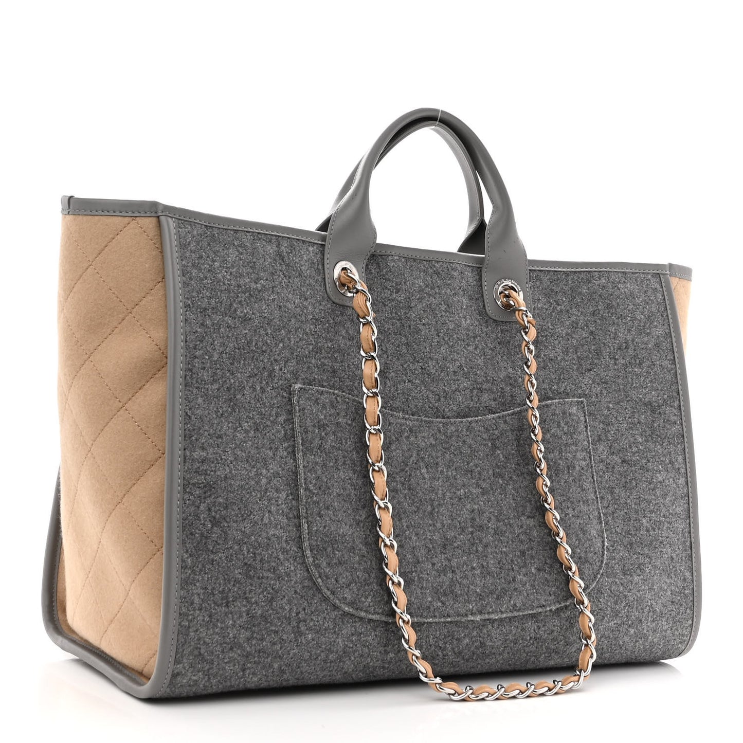 Wool Felt Large Deauville Tote Grey Beige