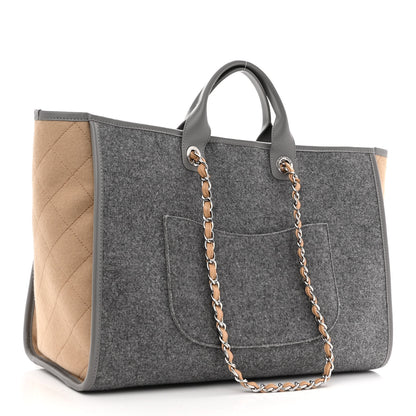 Chanel Wool Felt Large Deauville Tote Grey Beige 3 of 11