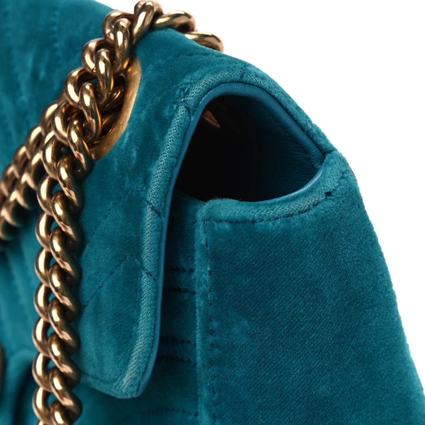 Velvet Matelasse Small GG Marmont Shoulder Bag Pavone Cyan