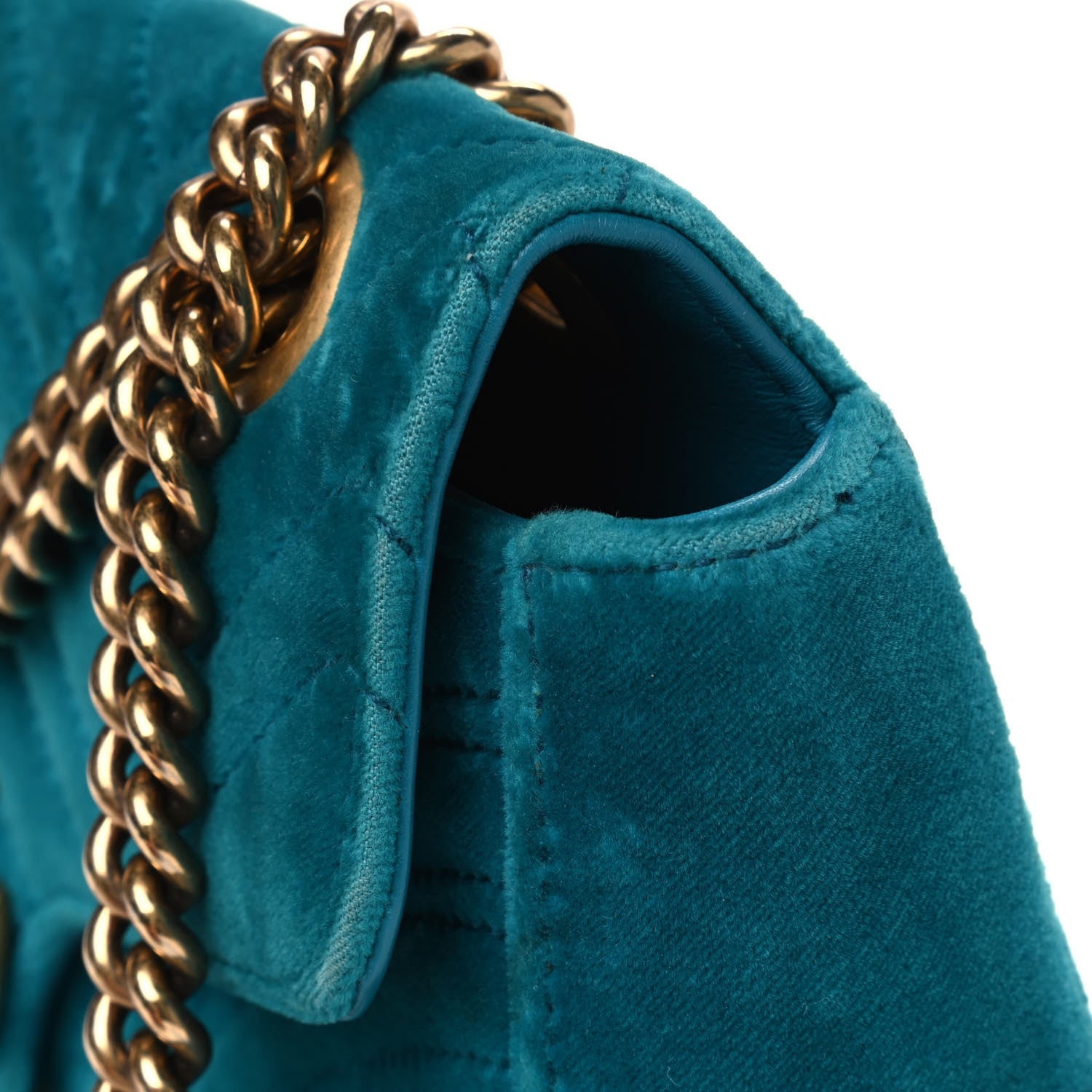 Gucci Velvet Matelasse Small GG Marmont Shoulder Bag Pavone Cyan 16 of 18
