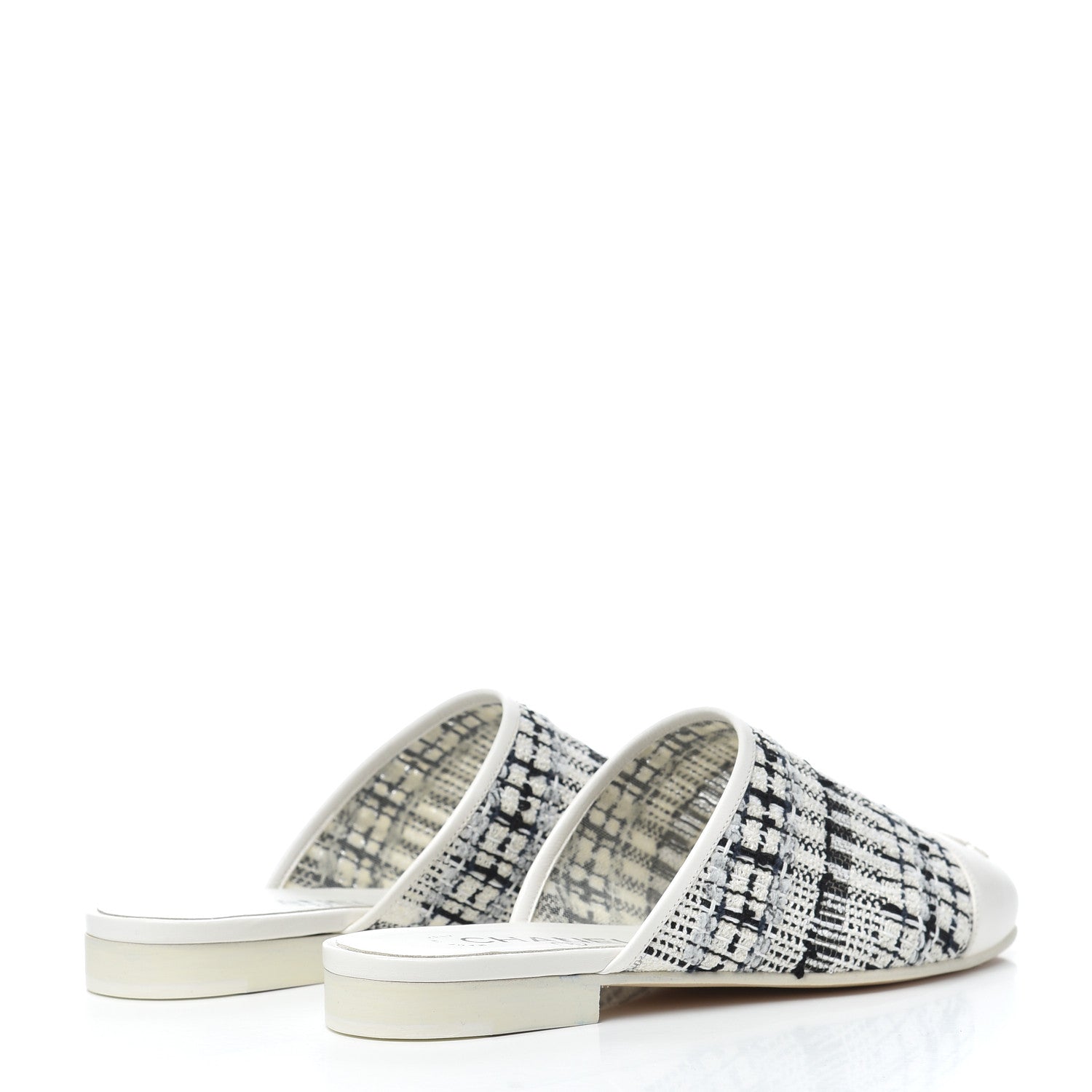 Chanel Tweed Lambskin CC Flat Mules 35.5 White Black 4 of 9