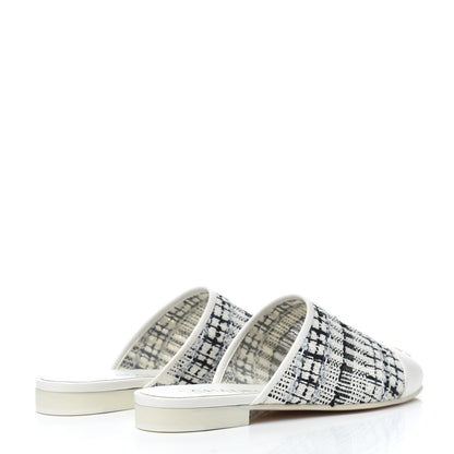 Chanel Tweed Lambskin CC Flat Mules 35.5 White Black 4 of 9