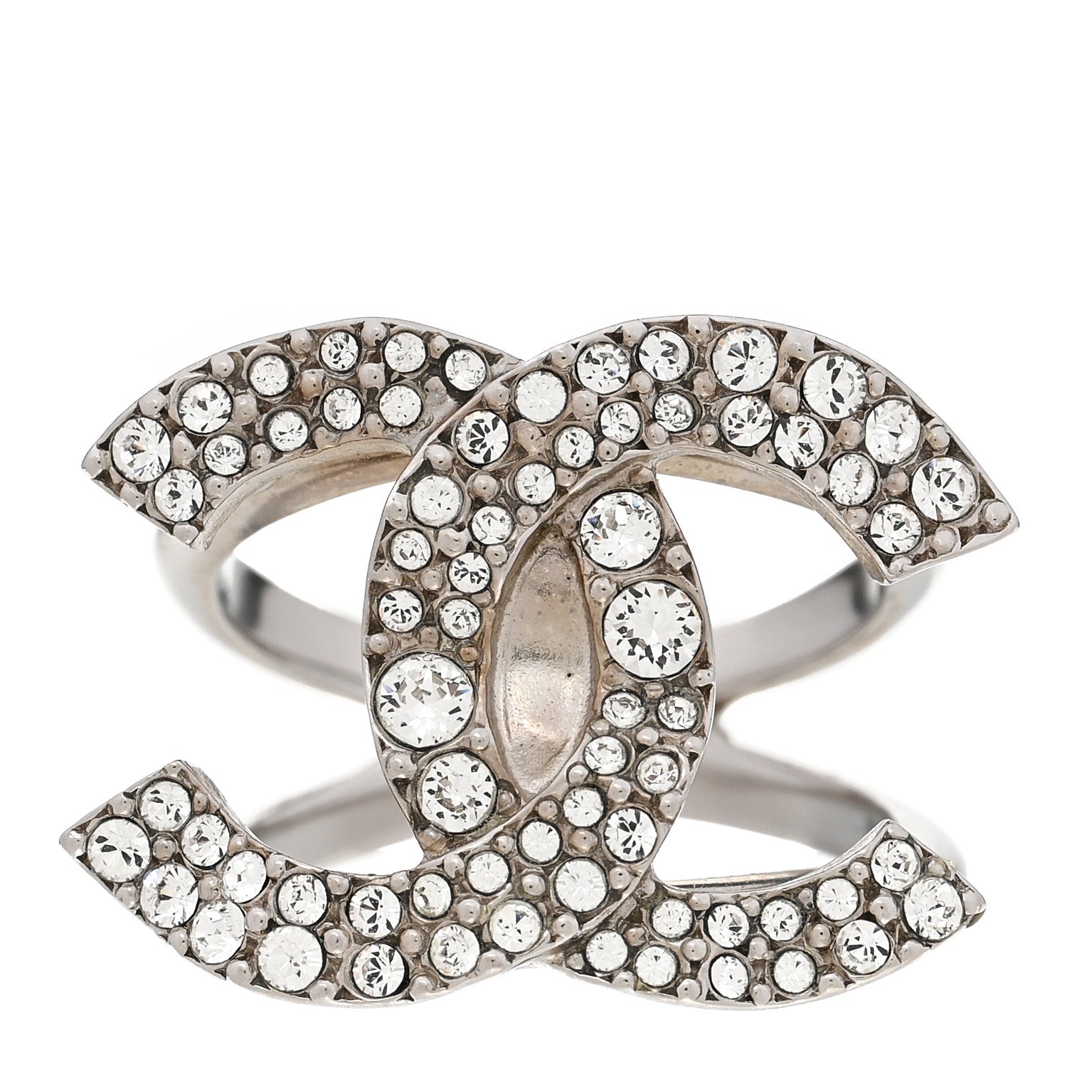 Chanel Metal Crystal Palais Garnier Ring 52 6 Silver 1 of 4