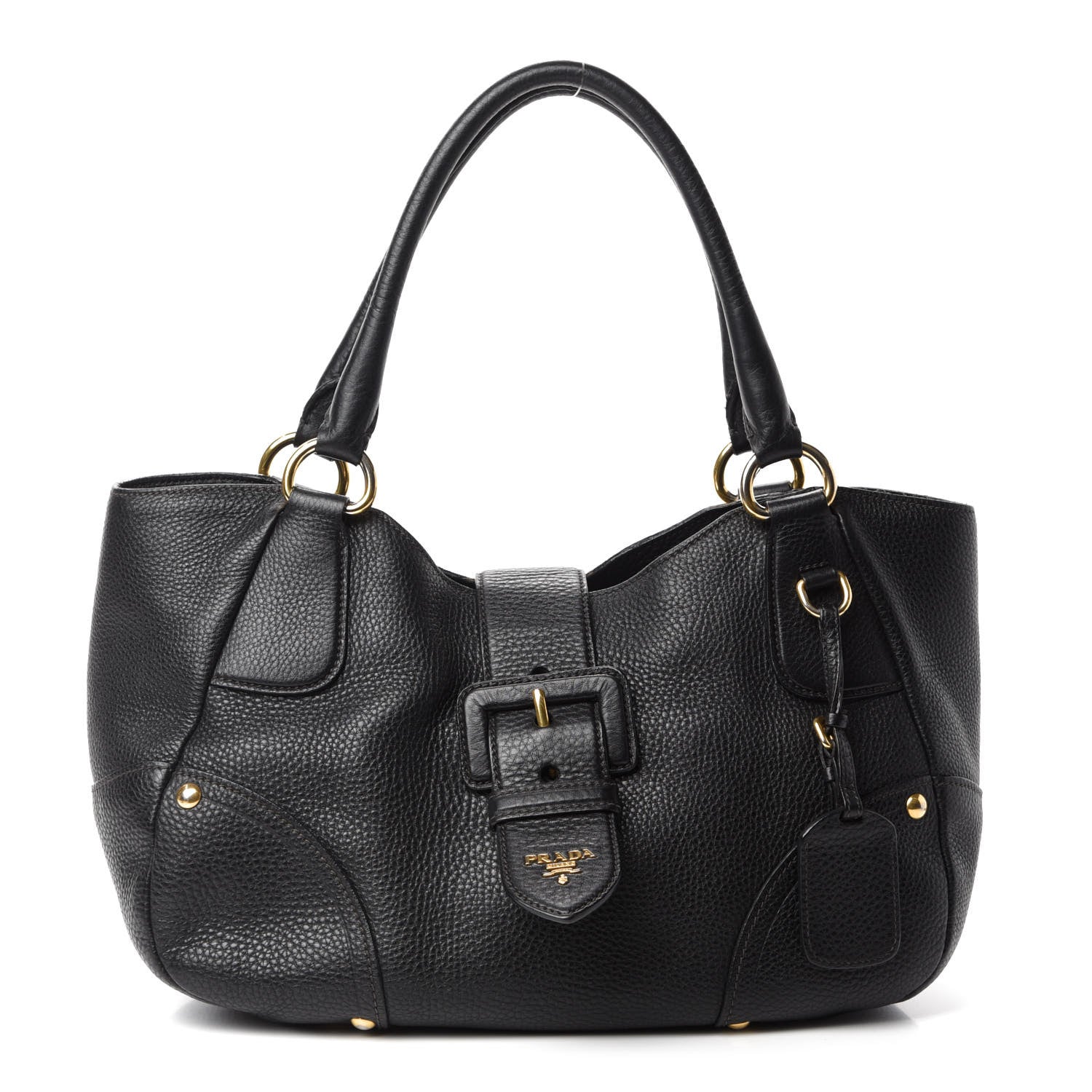 Prada Vitello Daino Buckle Tote Black 1 of 12