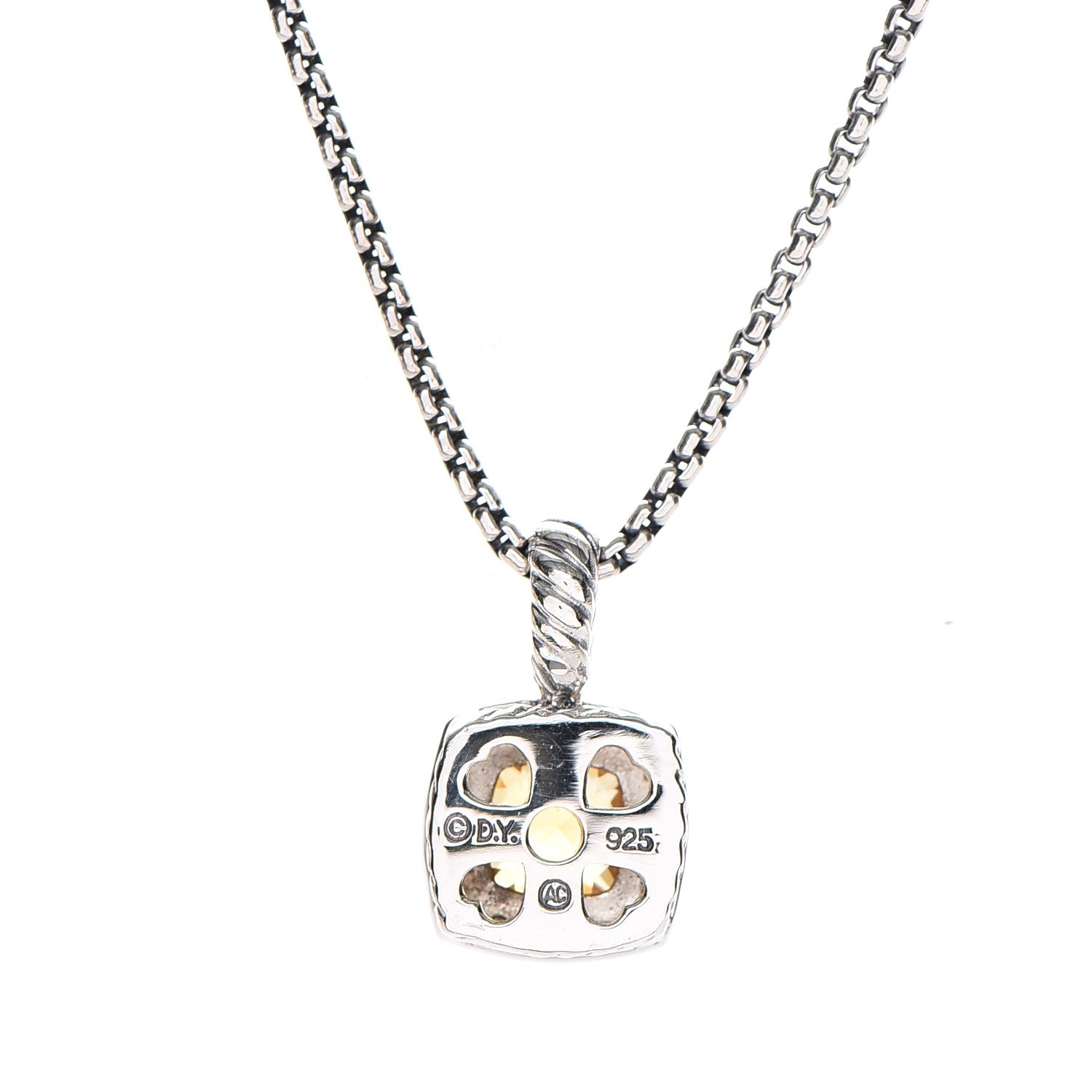 David Yurman Sterling Silver Diamond Citrine 7mm Petite Albion Pendant Necklace 5 of 6