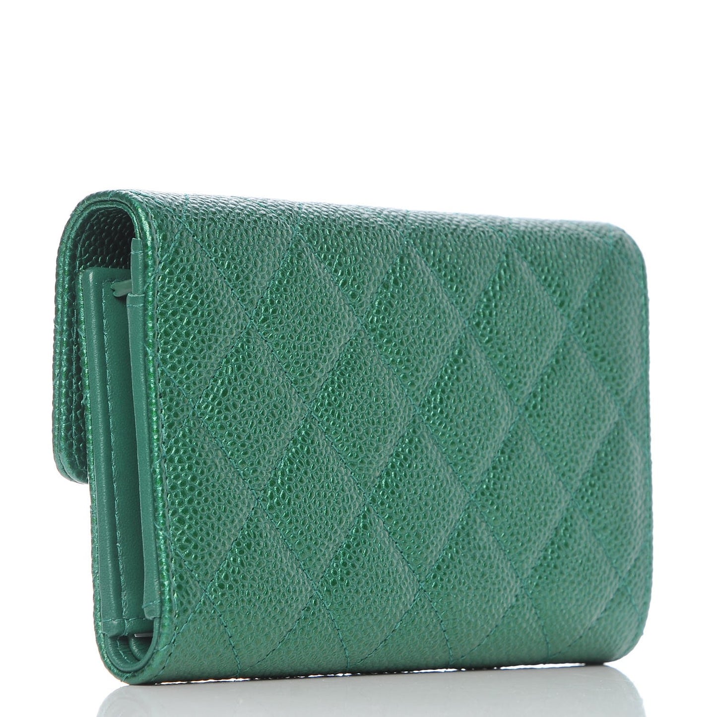 Metallic Caviar Quilted Medium Flap Wallet Green