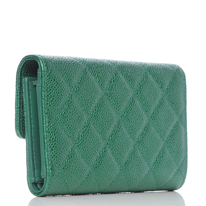 Chanel Metallic Caviar Quilted Medium Flap Wallet Green 4 of 8