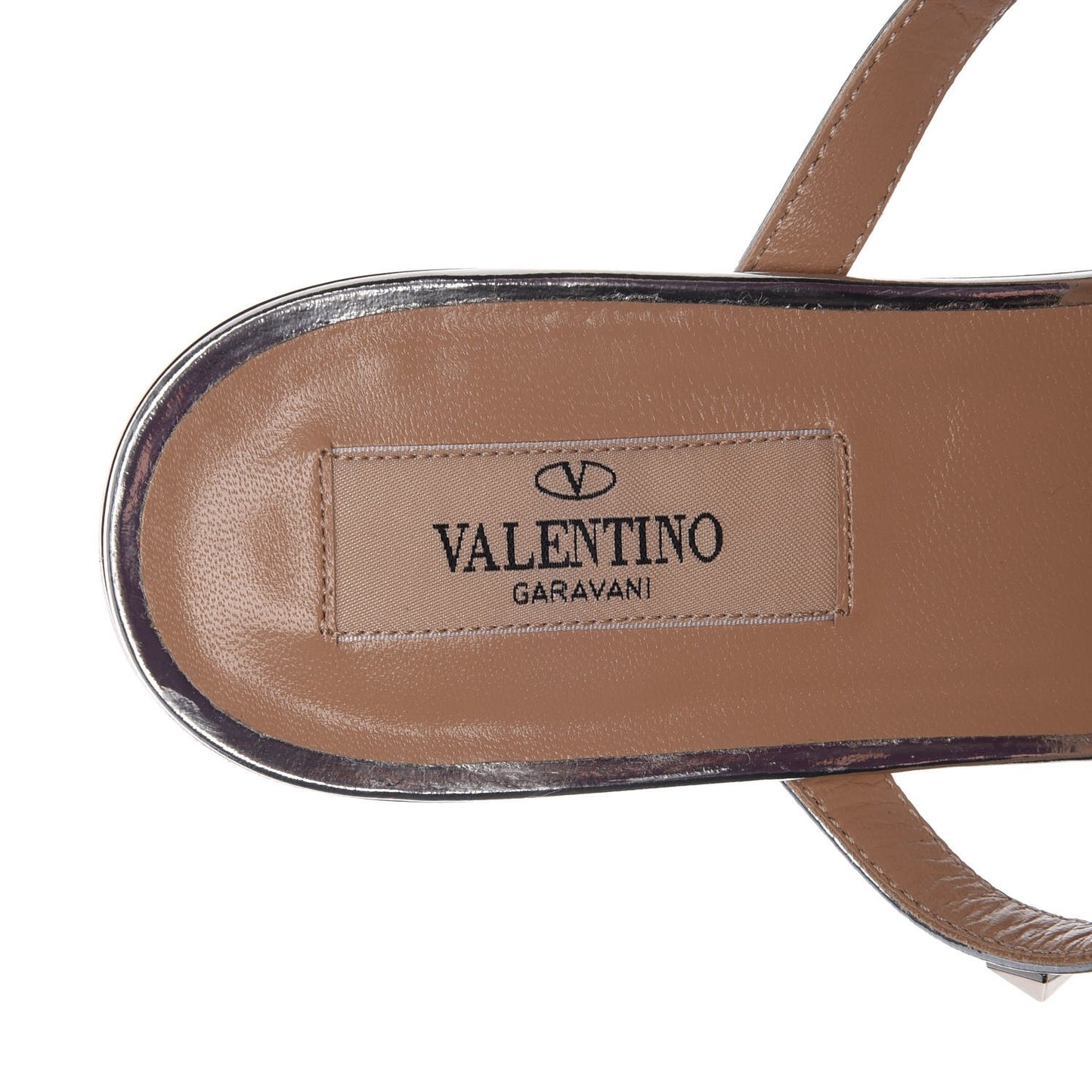 Metallic Pebbled Calfskin Rockstud Flat Cage Mules 37.5 Silver