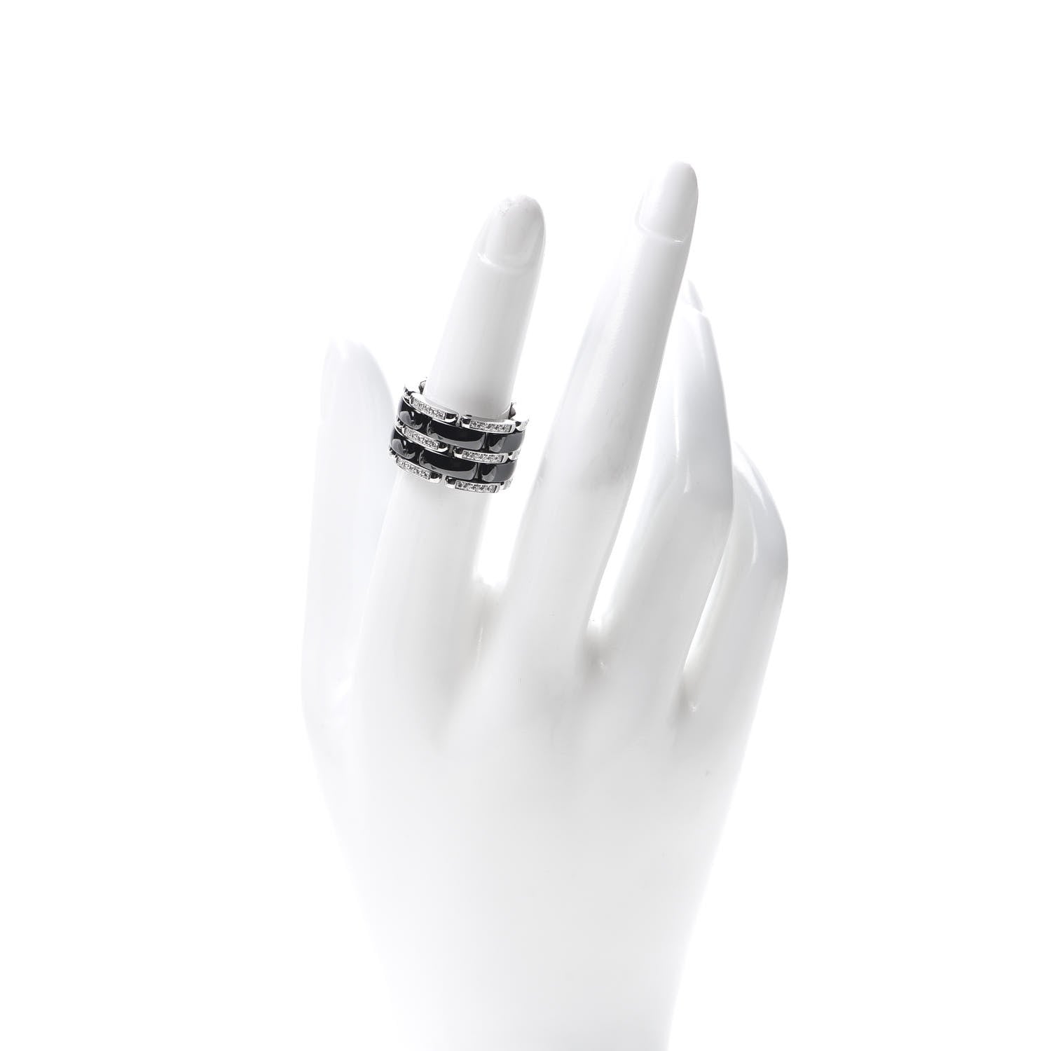 Chanel 18K White Gold Black Ceramic Diamond Large Ultra Ring 51 5.75 2 of 6
