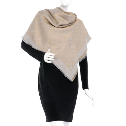 Louis Vuitton Silk Wool Monogram Shine Shawl Beige 2 of 4