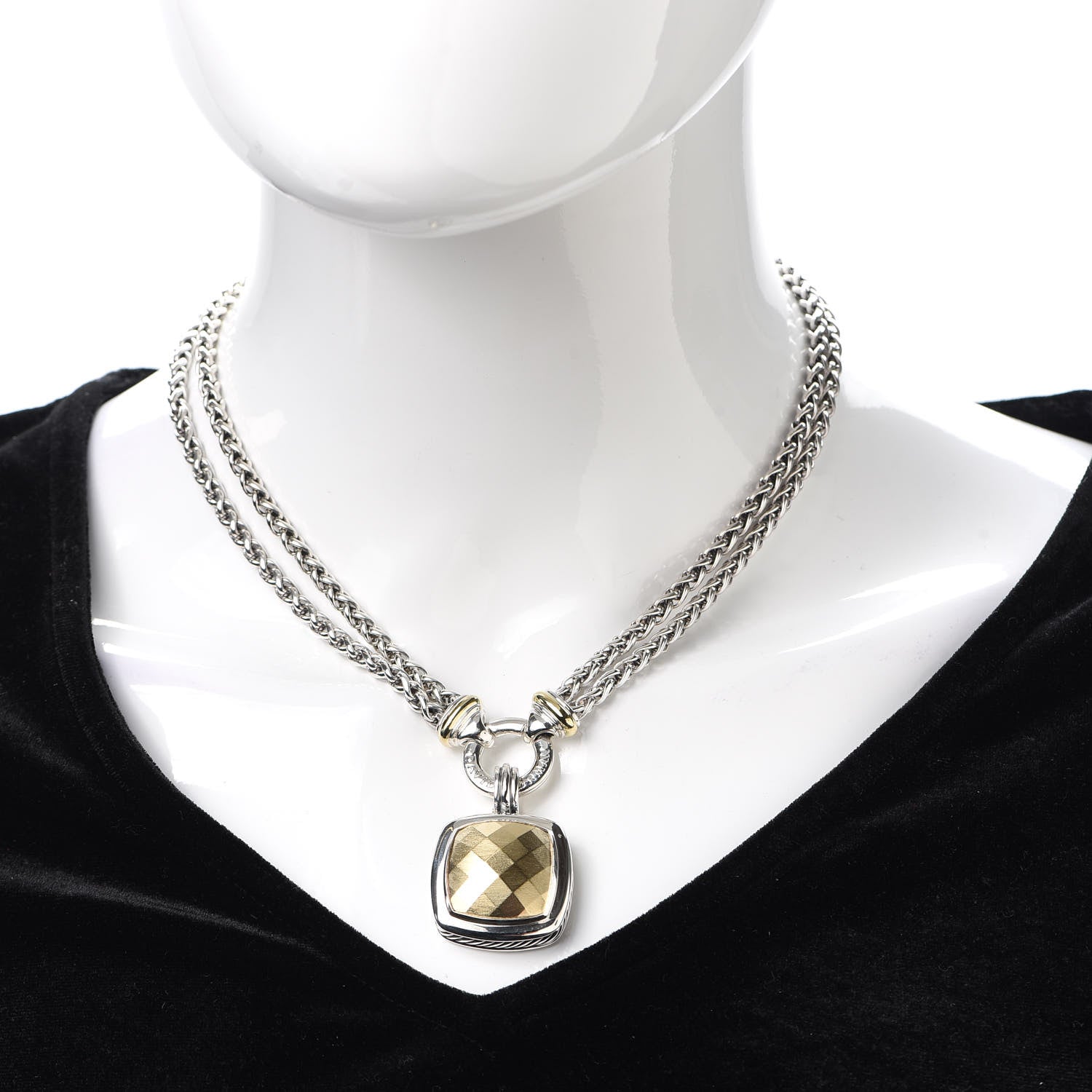 David Yurman Sterling Silver 18K Yellow Gold 14mm Albion Double Wheat Chain Pendant Necklace 2 of 5