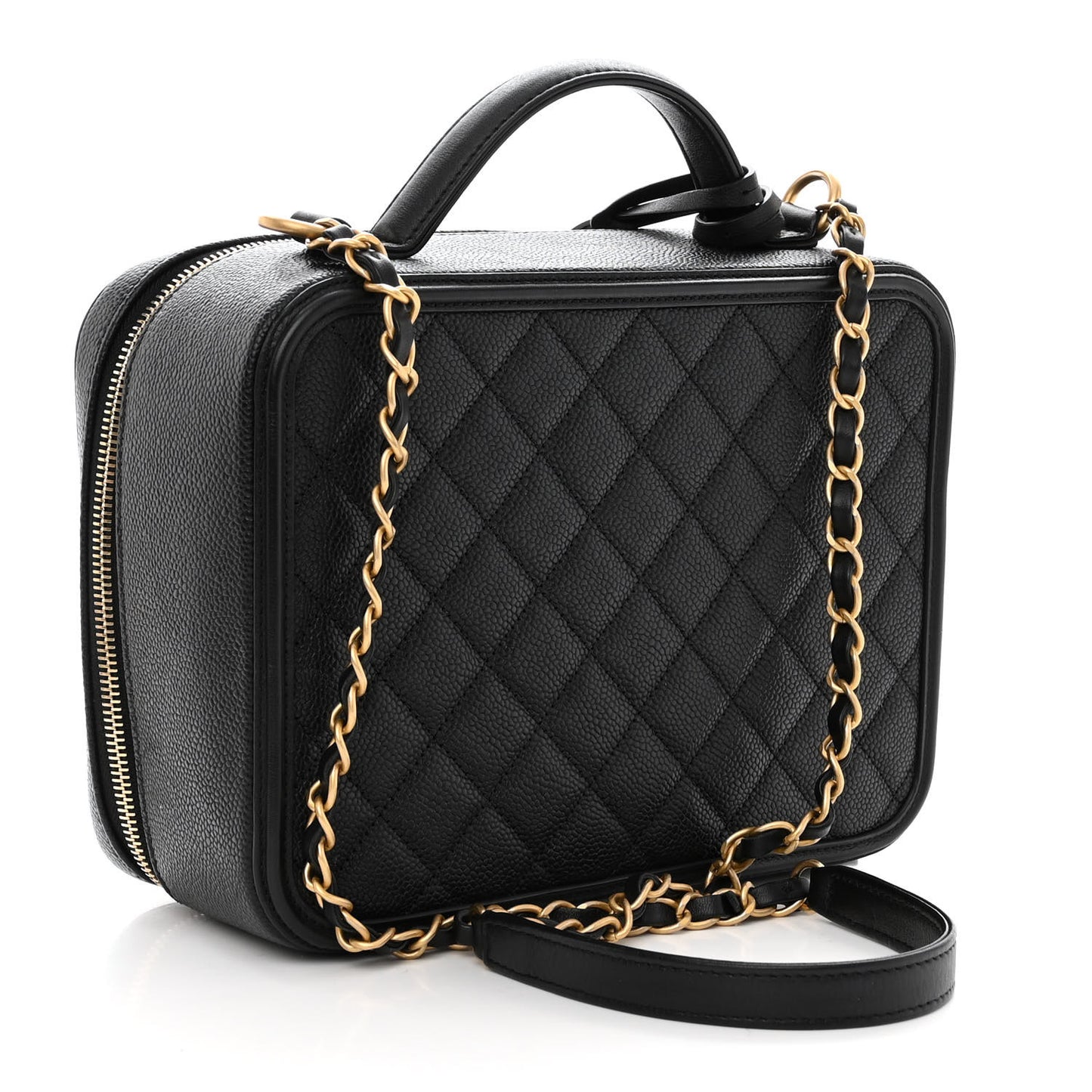 Caviar Quilted Large CC Filigree Vanity Case Black