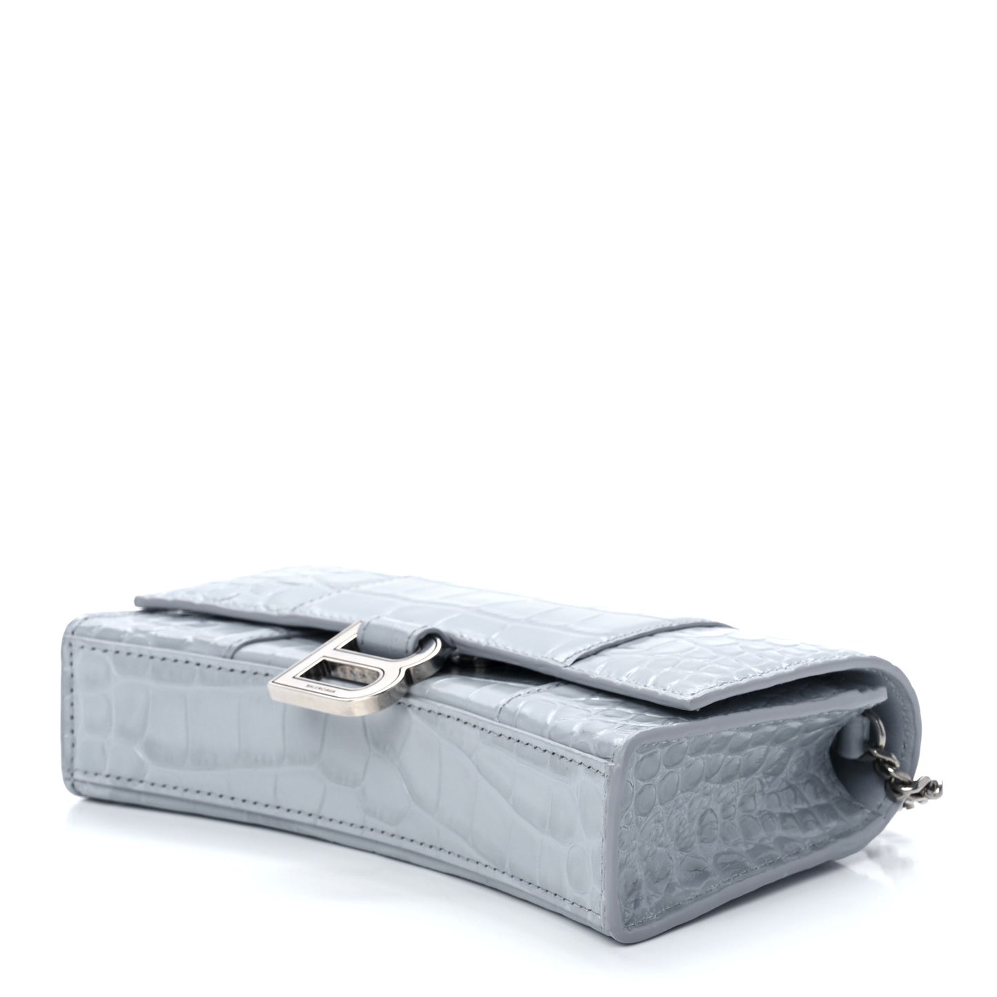 Shiny Calfskin Crocodile Embossed Hourglass Chain Bag Grey