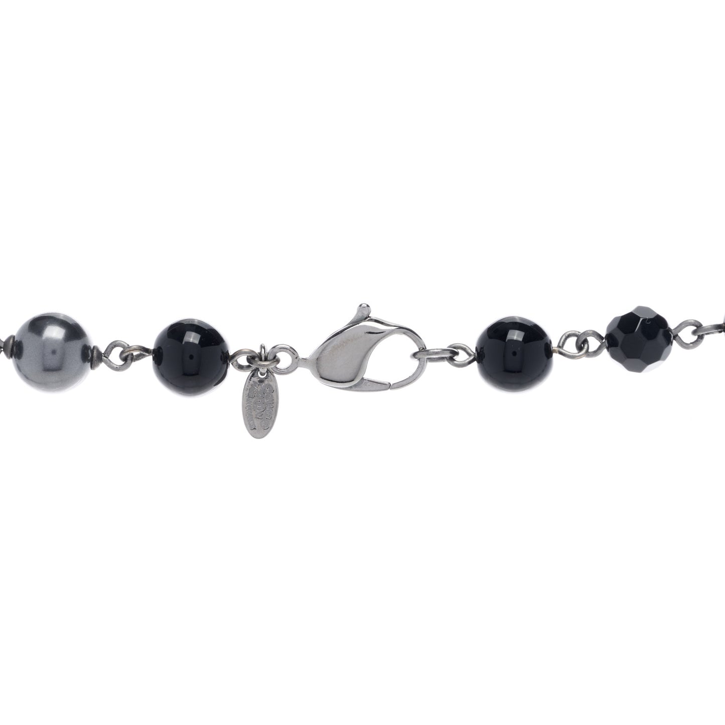 Ruthenium Pearl Beaded CC Long Necklace Black