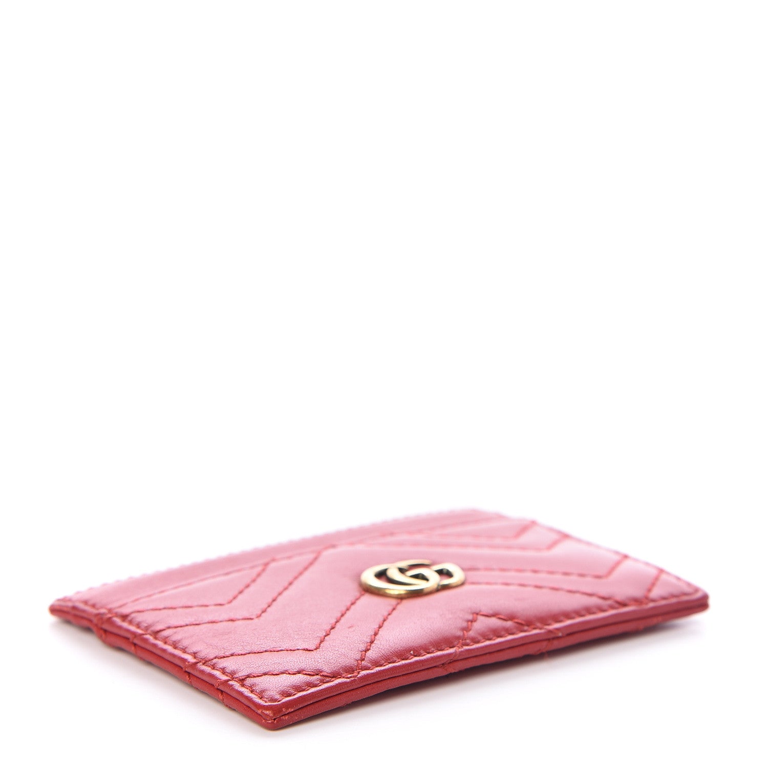 Gucci Calfskin Matelasse GG Marmont Card Holder Hibiscus Red 4 of 6
