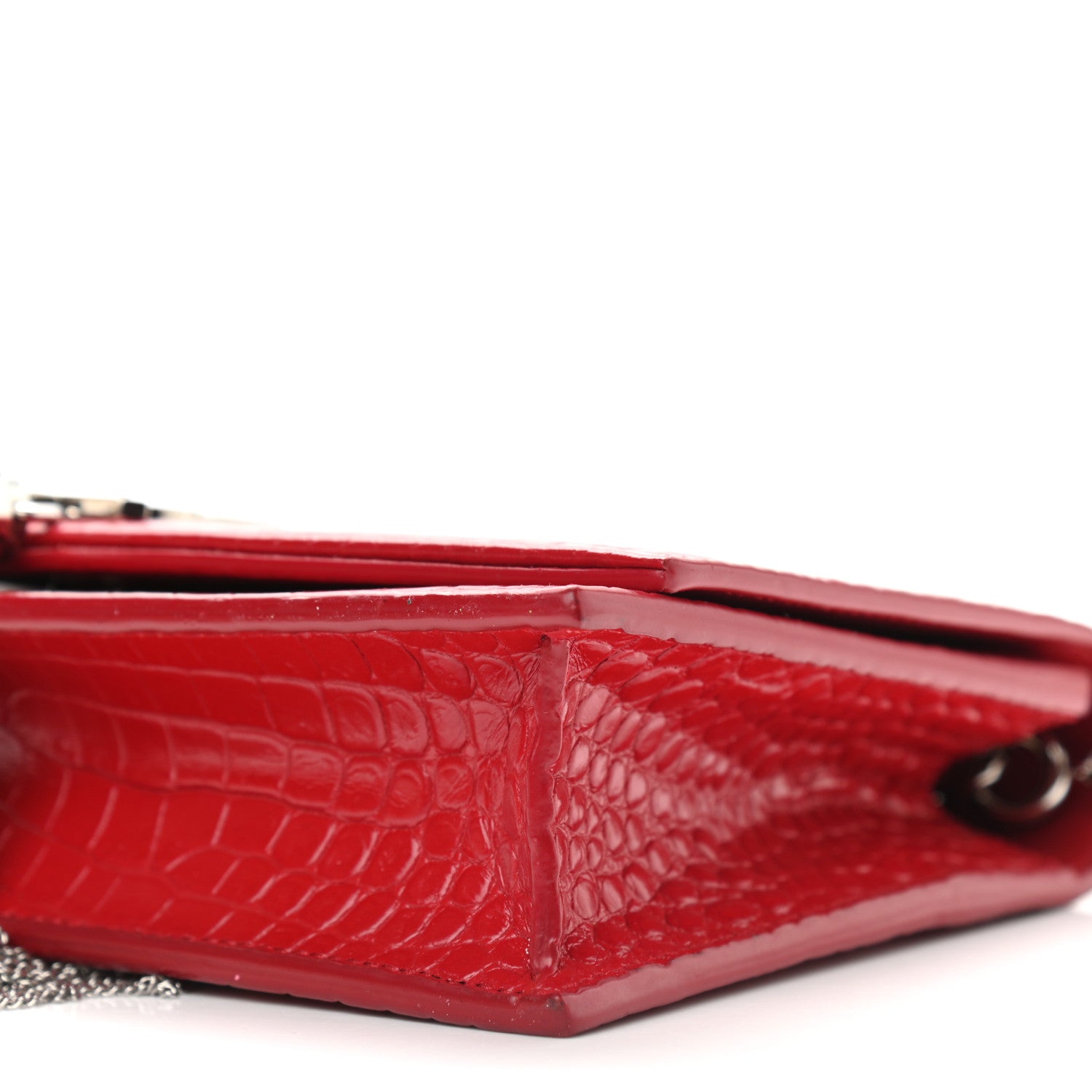 Saint Laurent Calfskin Crocodile Embossed Small Classic Monogram Kate Tassel Satchel Red 9 of 9