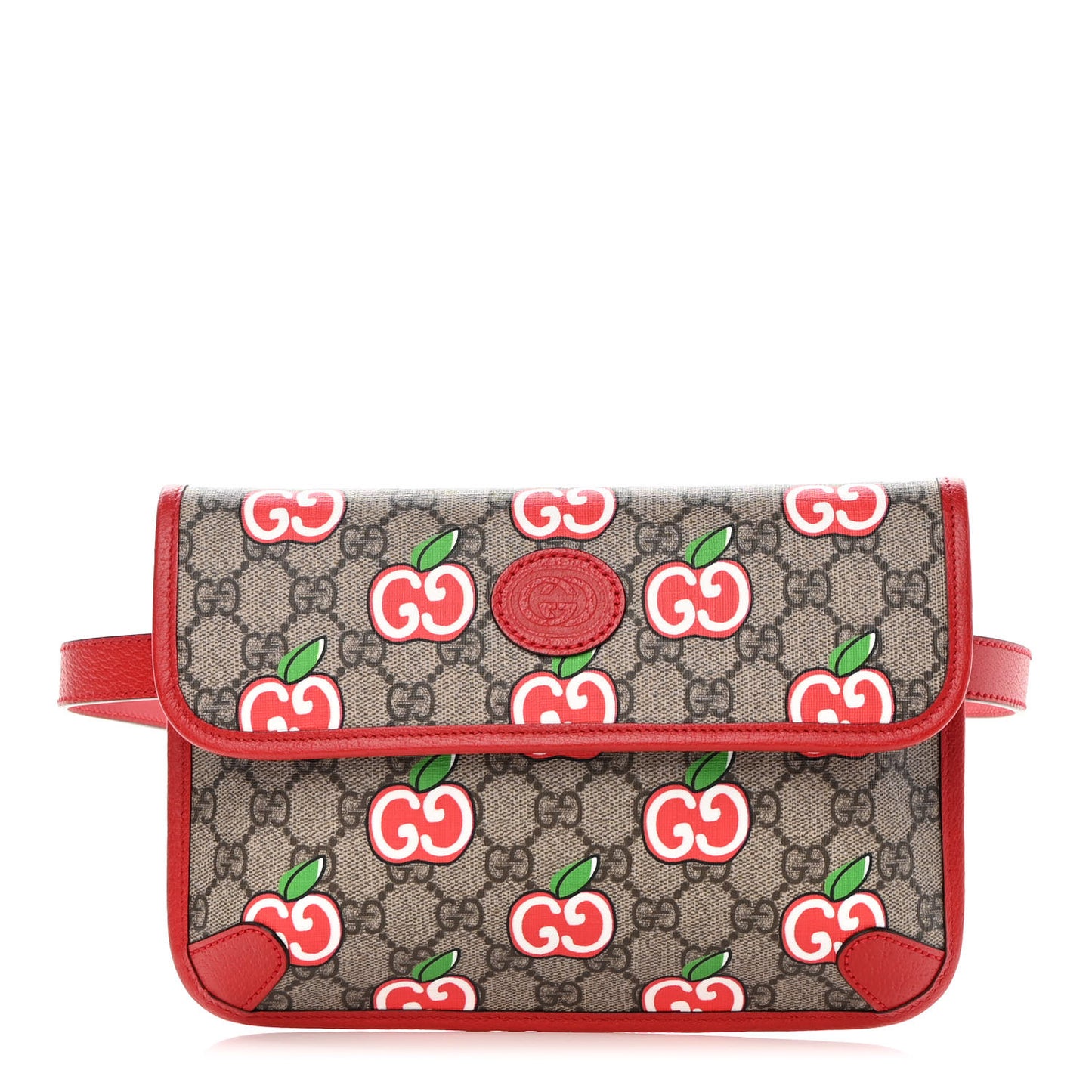 GG Supreme Monogram Apple Interlocking G Belt Bag Beige Multicolor Lobster Red