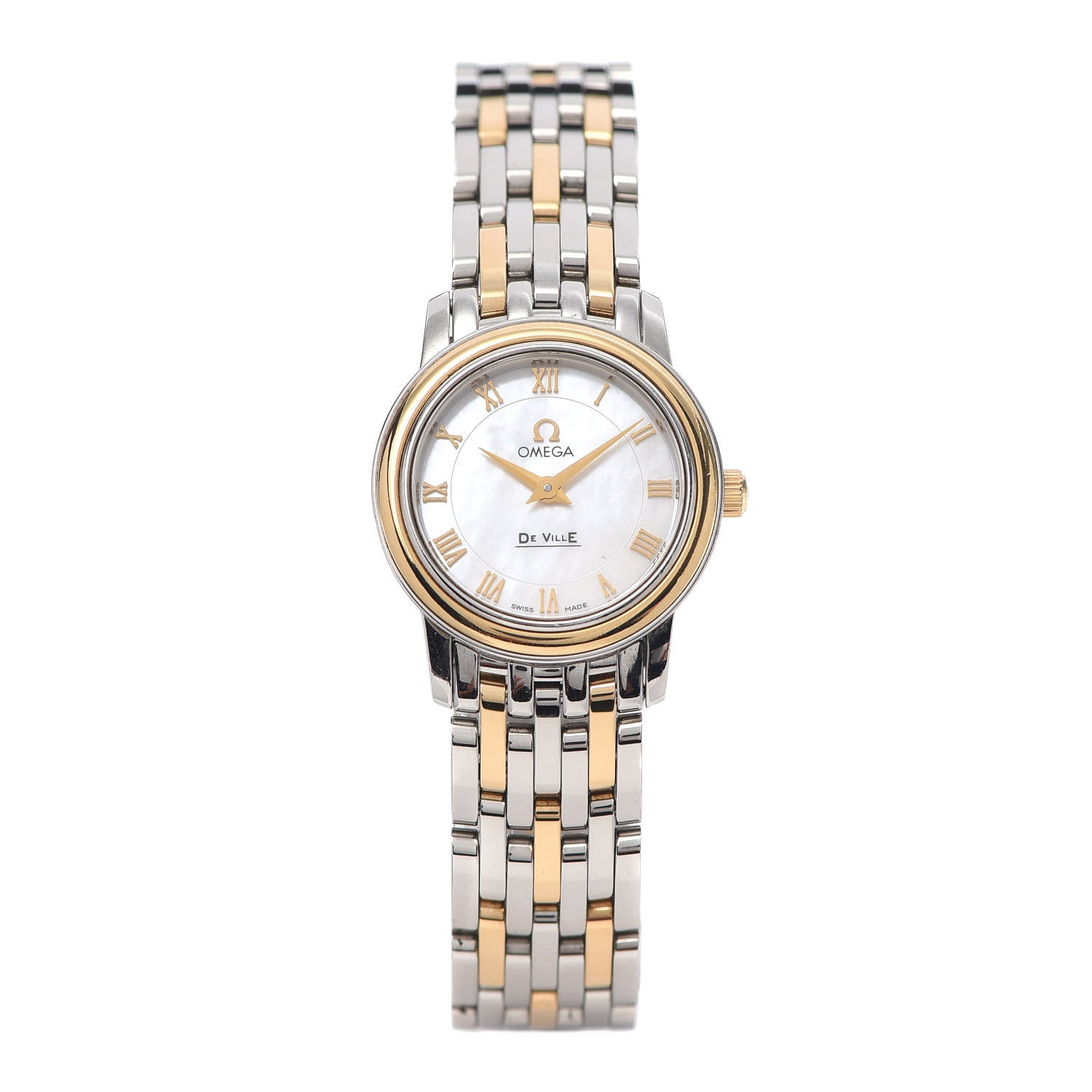 Omega Stainless Steel 18K Yellow Gold Mother of Pearl 22mm De Ville Quartz Watch 4370.71 1 of 6