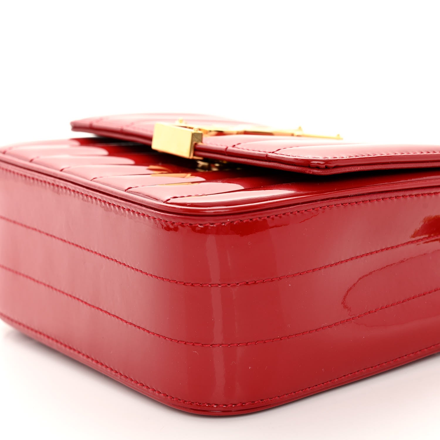 Saint Laurent Patent Matelasse Monogram Small Vicky Chain Bag Red 9 of 11