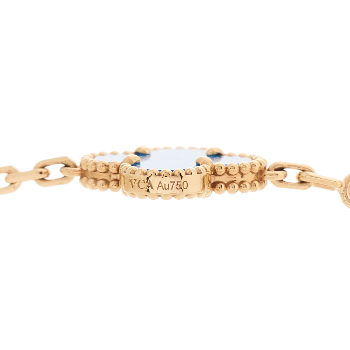 18K Yellow Gold Blue Agate 10 Motifs Vintage Alhambra Necklace