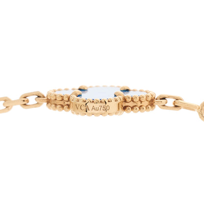 Van Cleef & Arpels 18K Yellow Gold Blue Agate 10 Motifs Vintage Alhambra Necklace 6 of 7