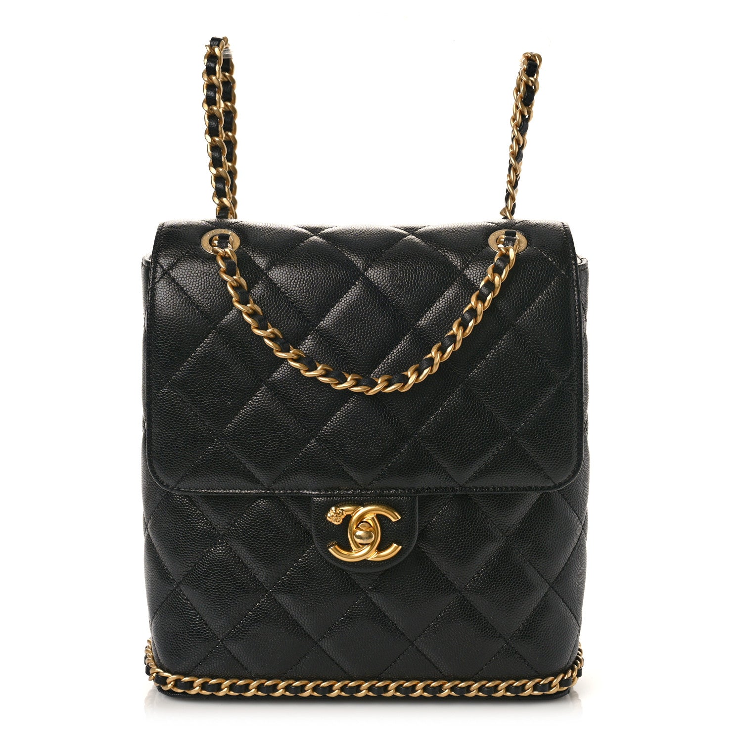 Chanel Caviar Quilted Camellia Chain Around Backpack Black 1 of 9