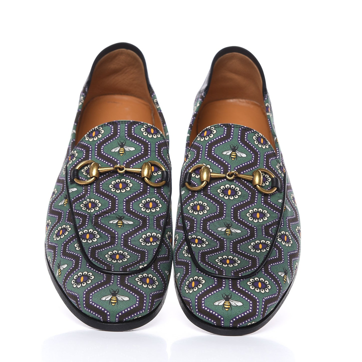 Canvas Lambskin Pearl Eyes Bees Mens Brixton Horsebit Loafers 8.5 Holly Black