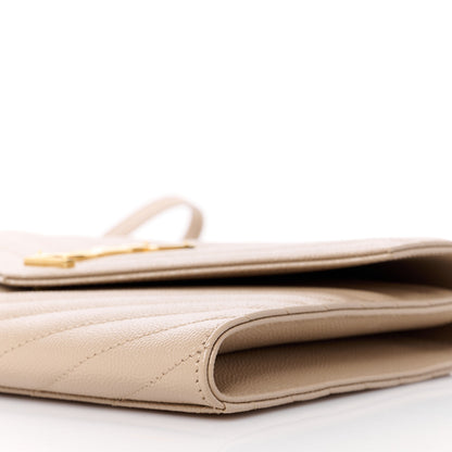 Saint Laurent Grain De Poudre Matelasse Chevron Monogram Envelope Clutch Dark Beige 10 of 11