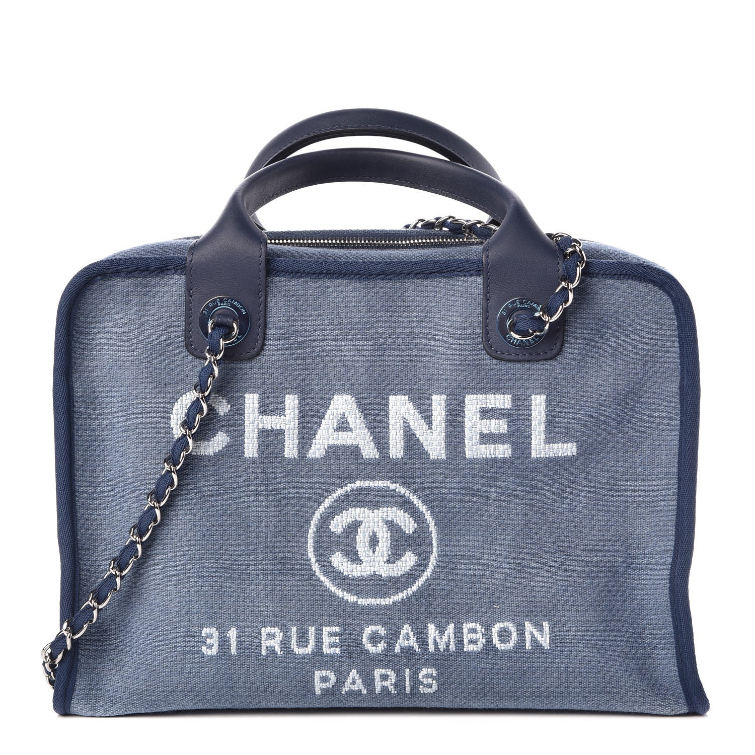 Chanel Denim Deauville Bowling Bag Blue 1 of 9