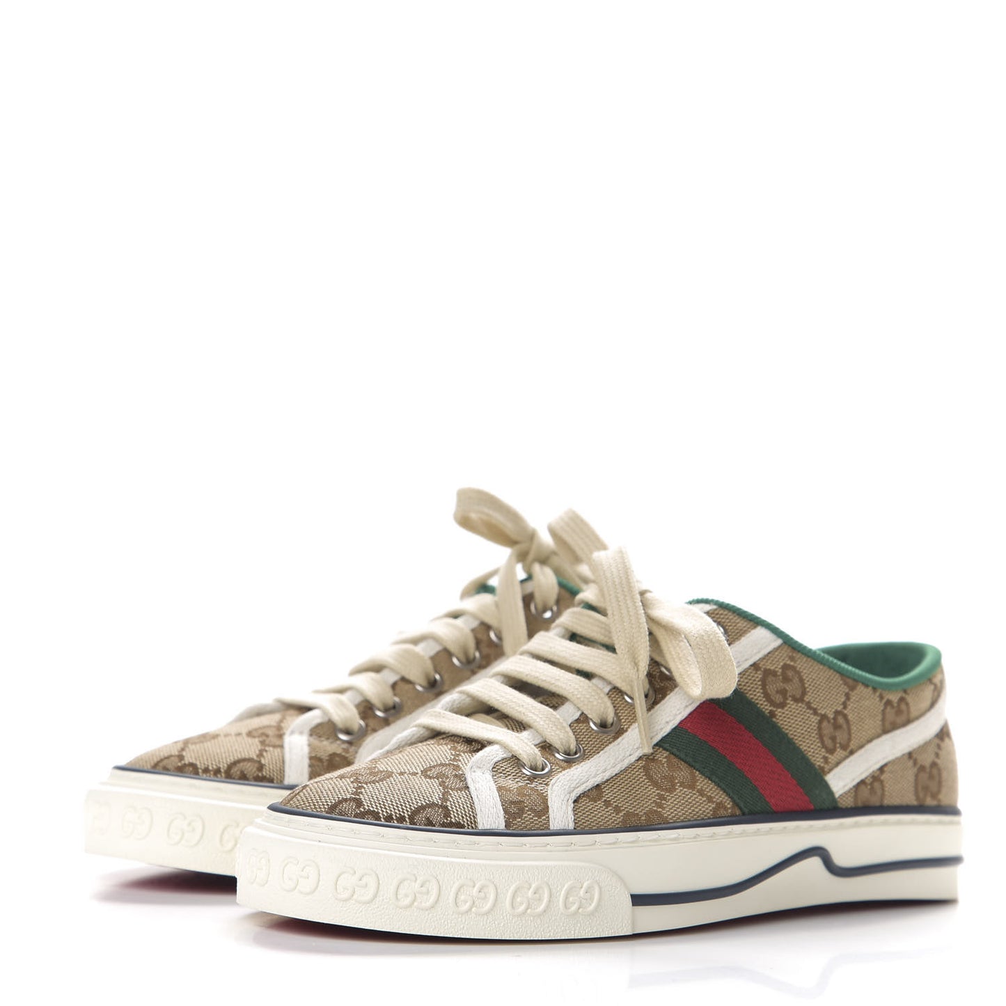 GG Monogram Web Womens 1977 Tennis Sneakers 35.5 Beige Ebony Mystic White