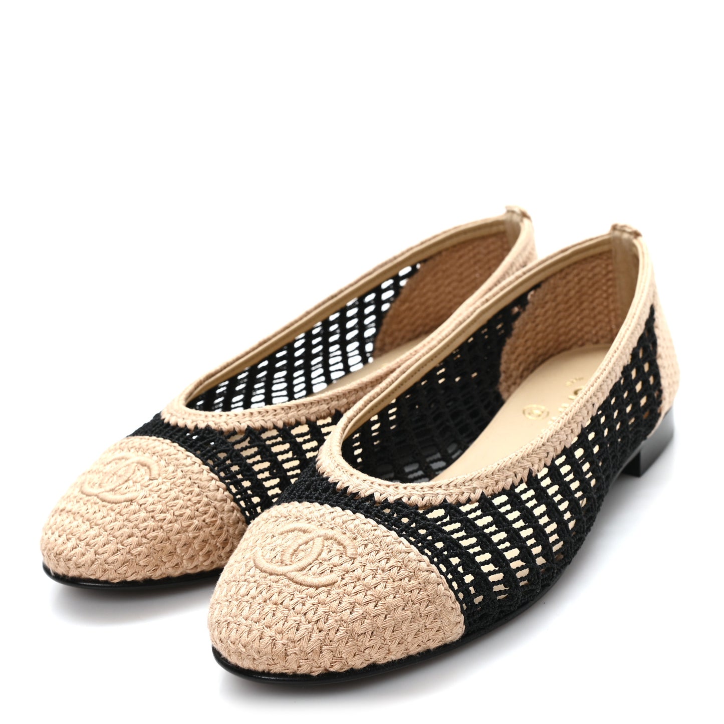 Raffia Cap Toe Ballerina Flats 37 Black Beige