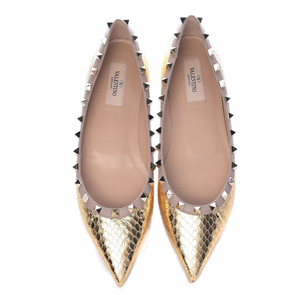 Valentino Garavani Metallic Watersnake Rockstud Ballerina Flats 39 Gold Poudre 9 of 10