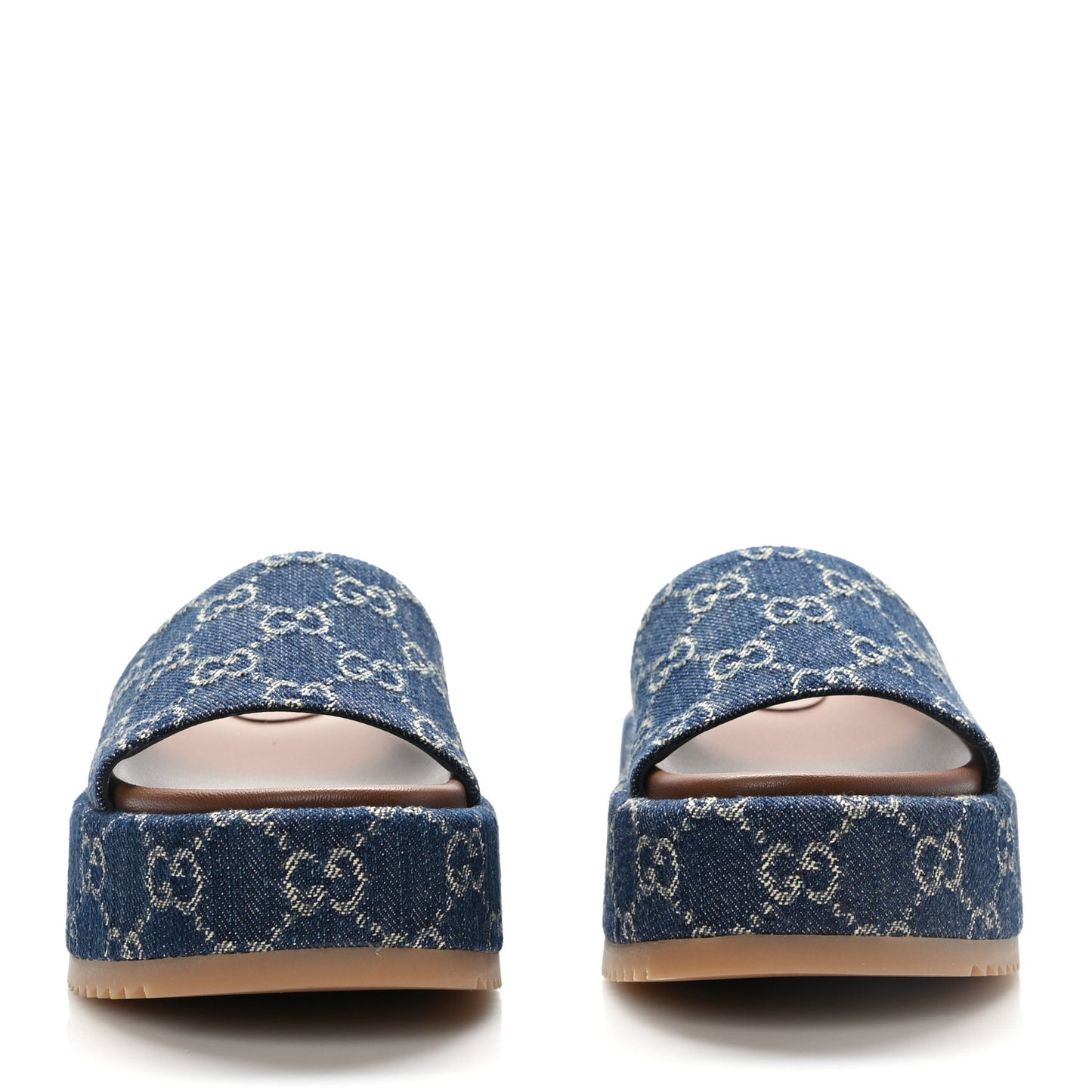 New Denim GG Monogram Angelina Platform 55mm Slide Sandals 35.5 Blue Tea