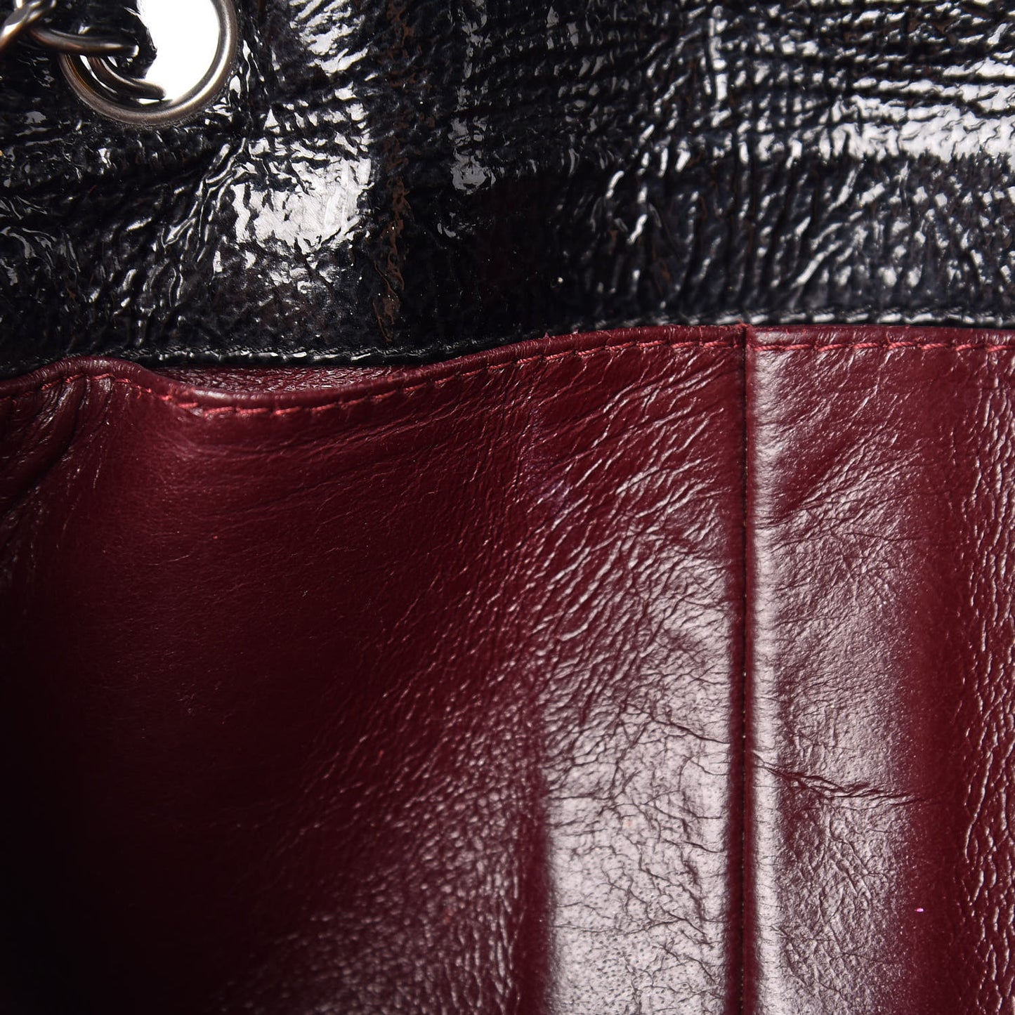 Distressed Patent Quilted East West Flap Black