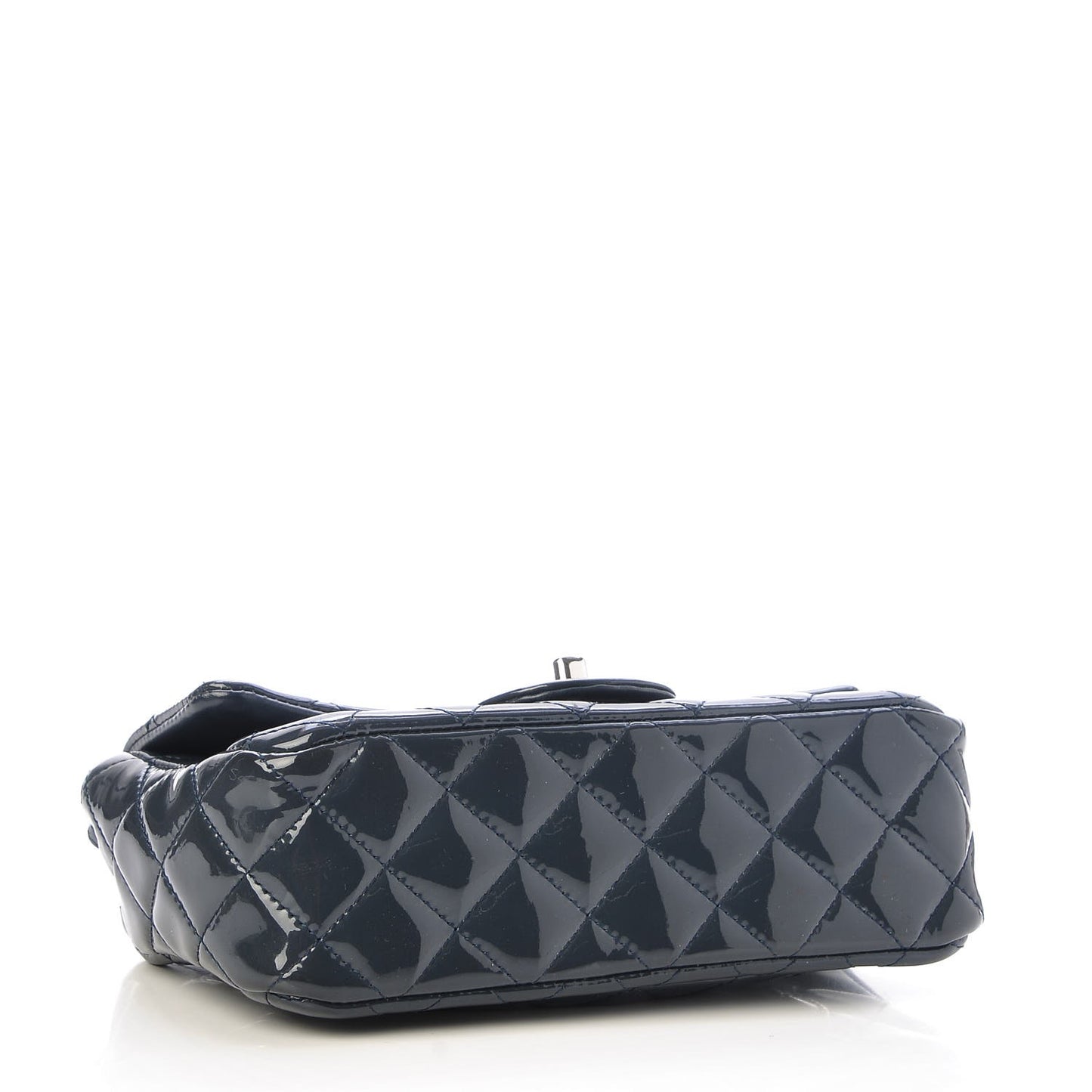Patent Calfskin Quilted Mini Rectangular Flap Dark Blue
