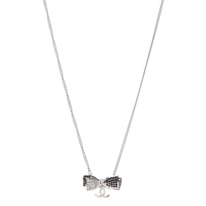 Chanel Crystal CC Bow Necklace Silver Black 1 of 5