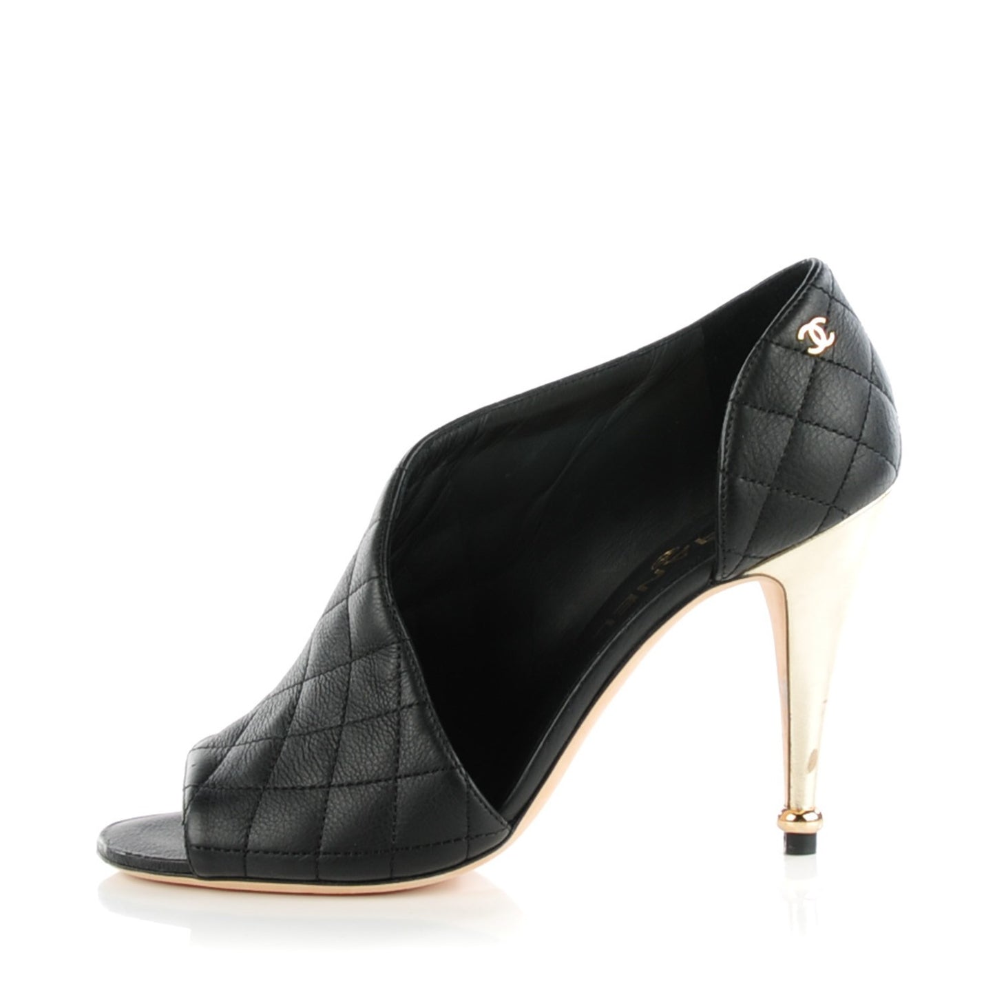 Calfskin Quilted Peep Toe Pumps 38.5 Black