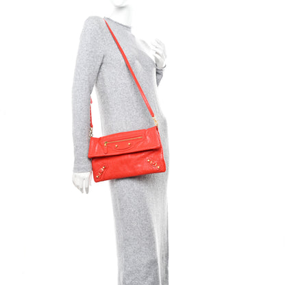 Balenciaga Agneau Giant 12 Gold Hardware Envelope Strap Clutch Rouge Coquelicot 2 of 13