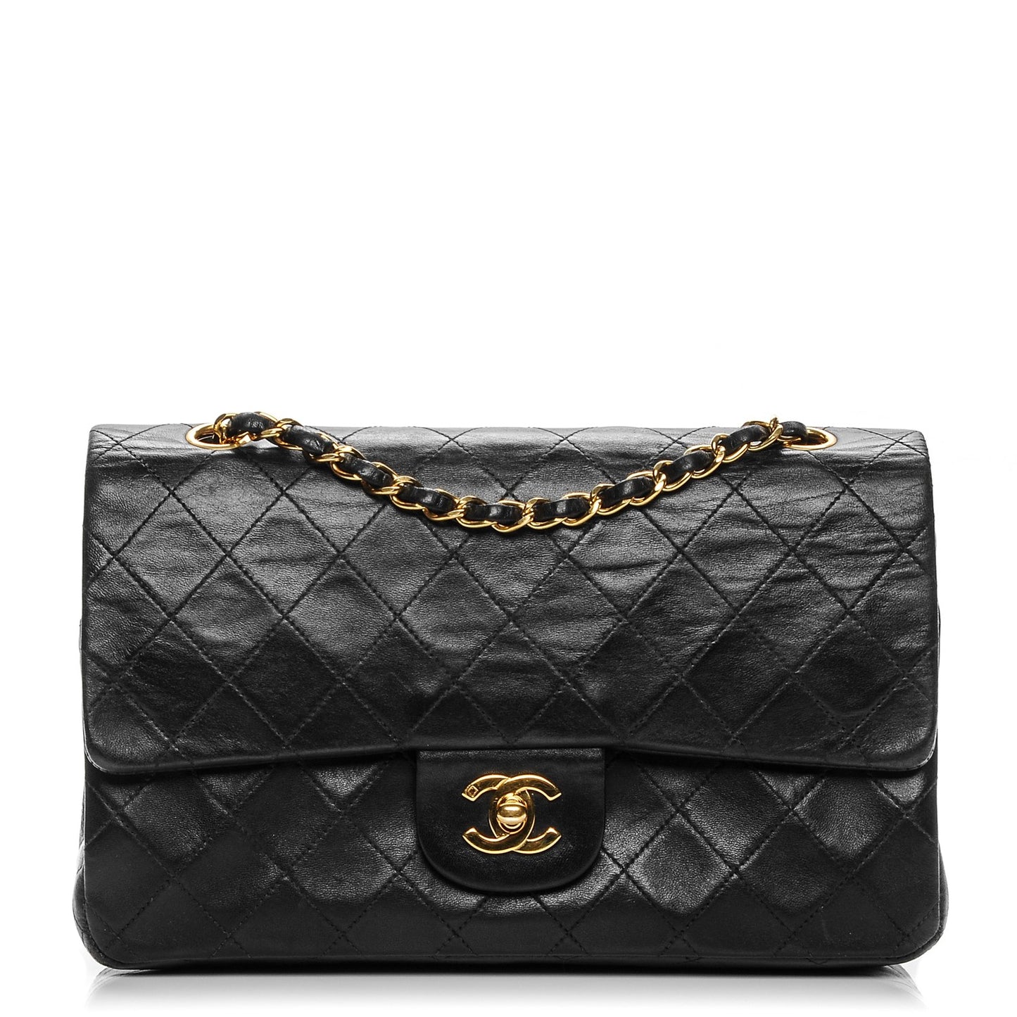Lambskin Quilted Medium Double Flap Black