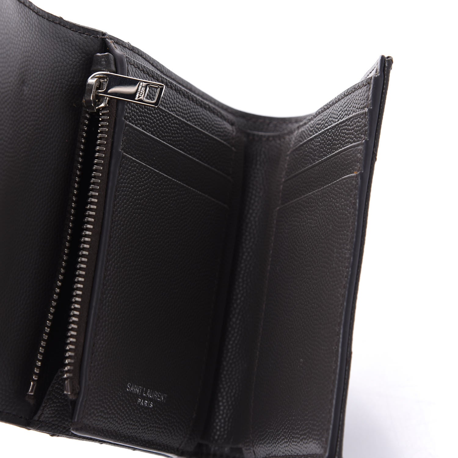 Saint Laurent Grain De Poudre Matelasse Chevron Monogram Compact Tri Fold Wallet Earth 6 of 12