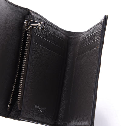 Saint Laurent Grain De Poudre Matelasse Chevron Monogram Compact Tri Fold Wallet Earth 6 of 12