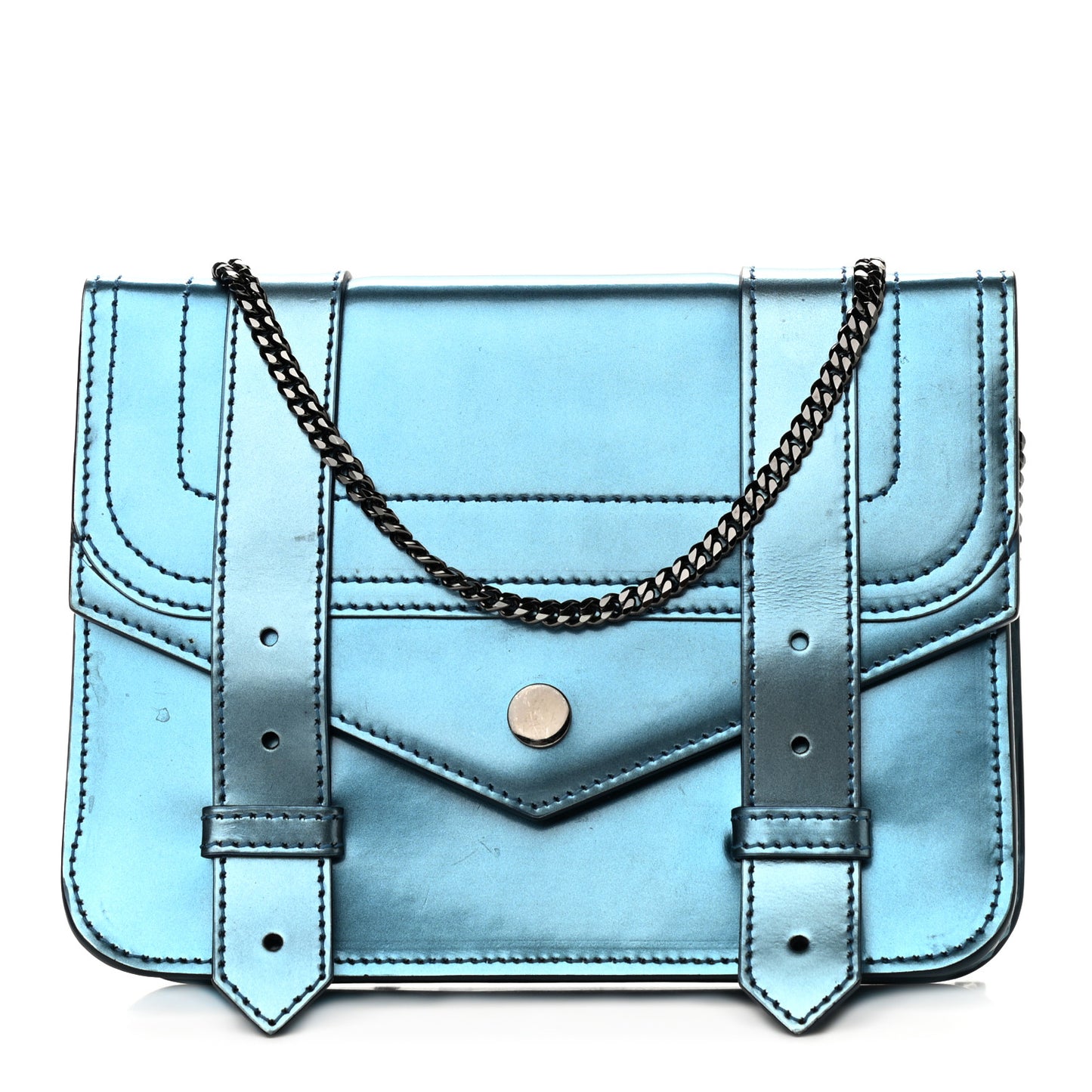 Metallic Calfskin PS1 Large Chain Wallet Ocean