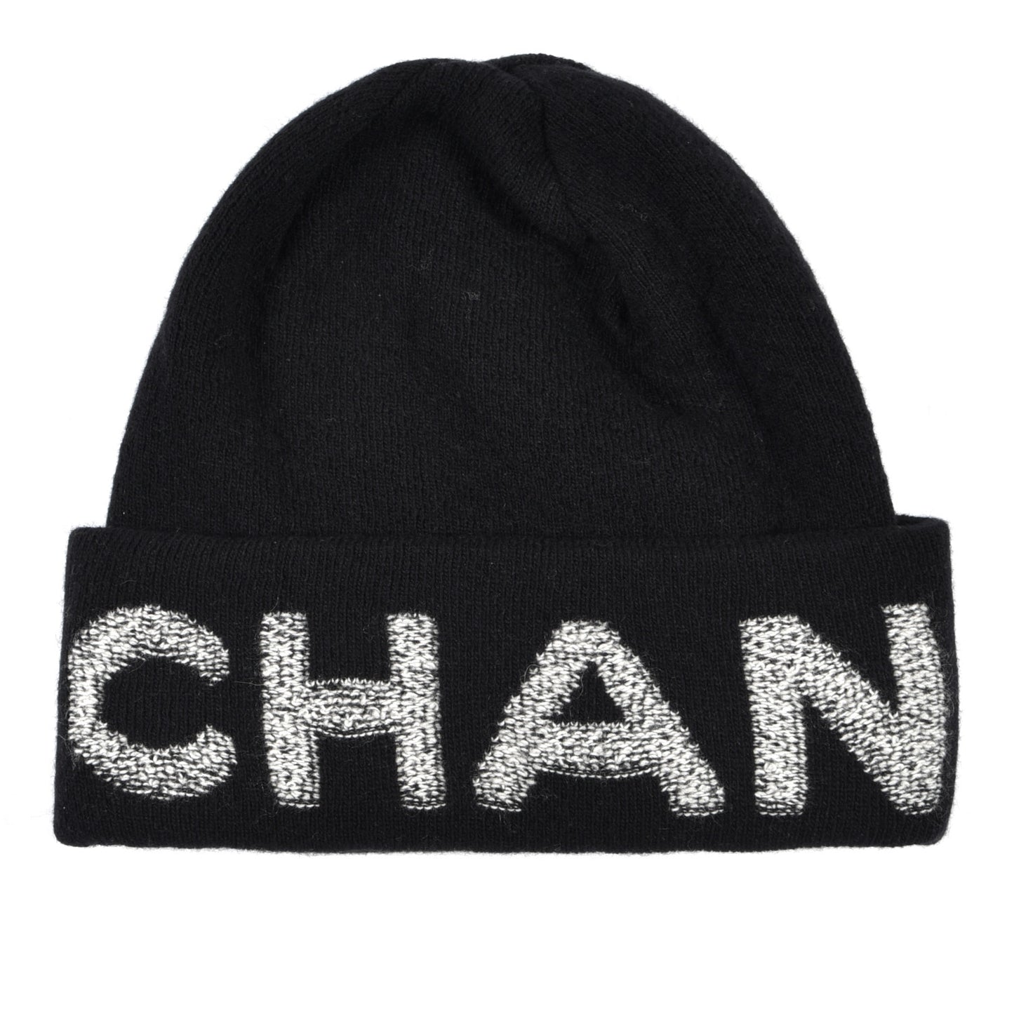 Wool Cashmere Logo Beanie Hat Black Light Grey
