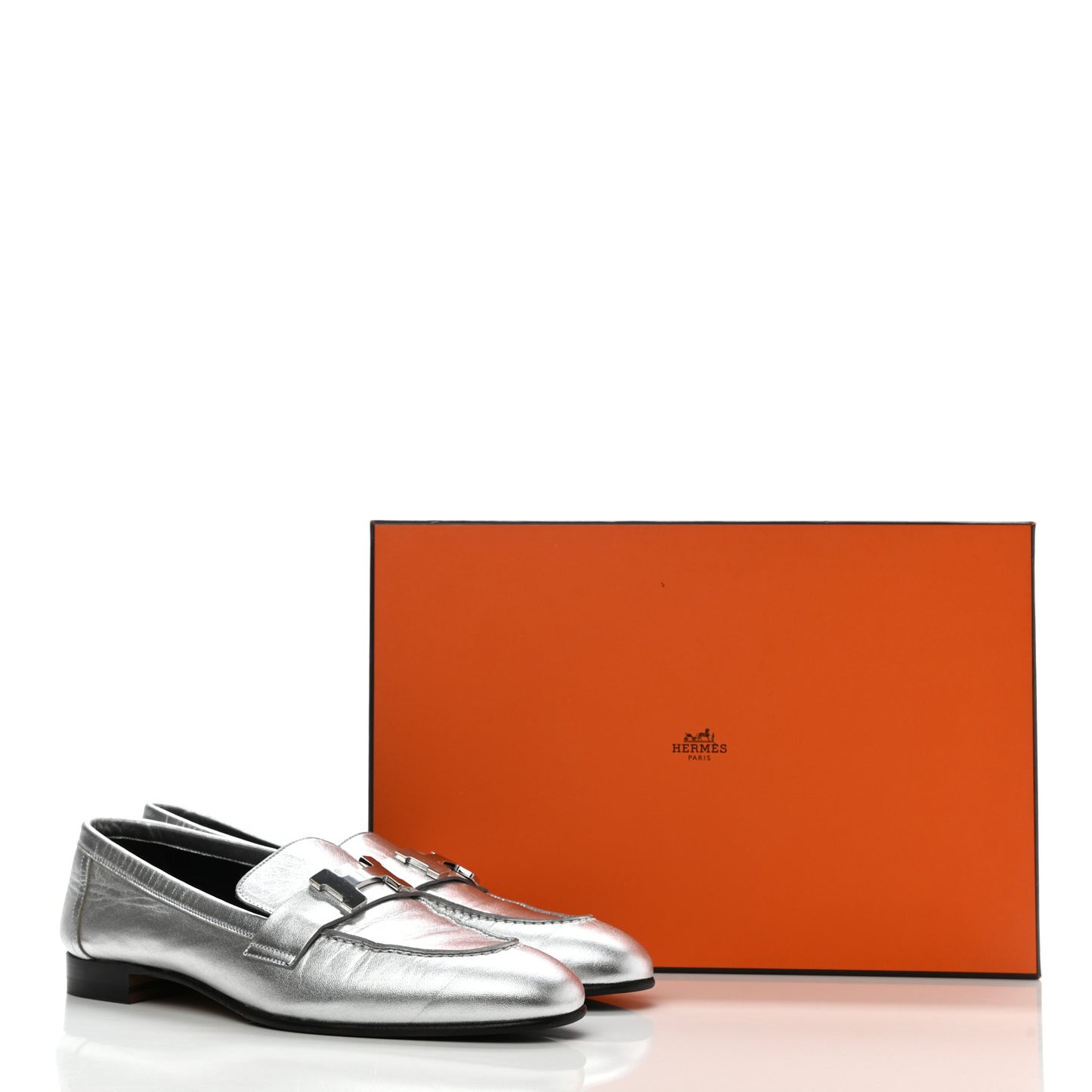 Metallic Goatskin Paris Loafers 37.5 Gris Argente