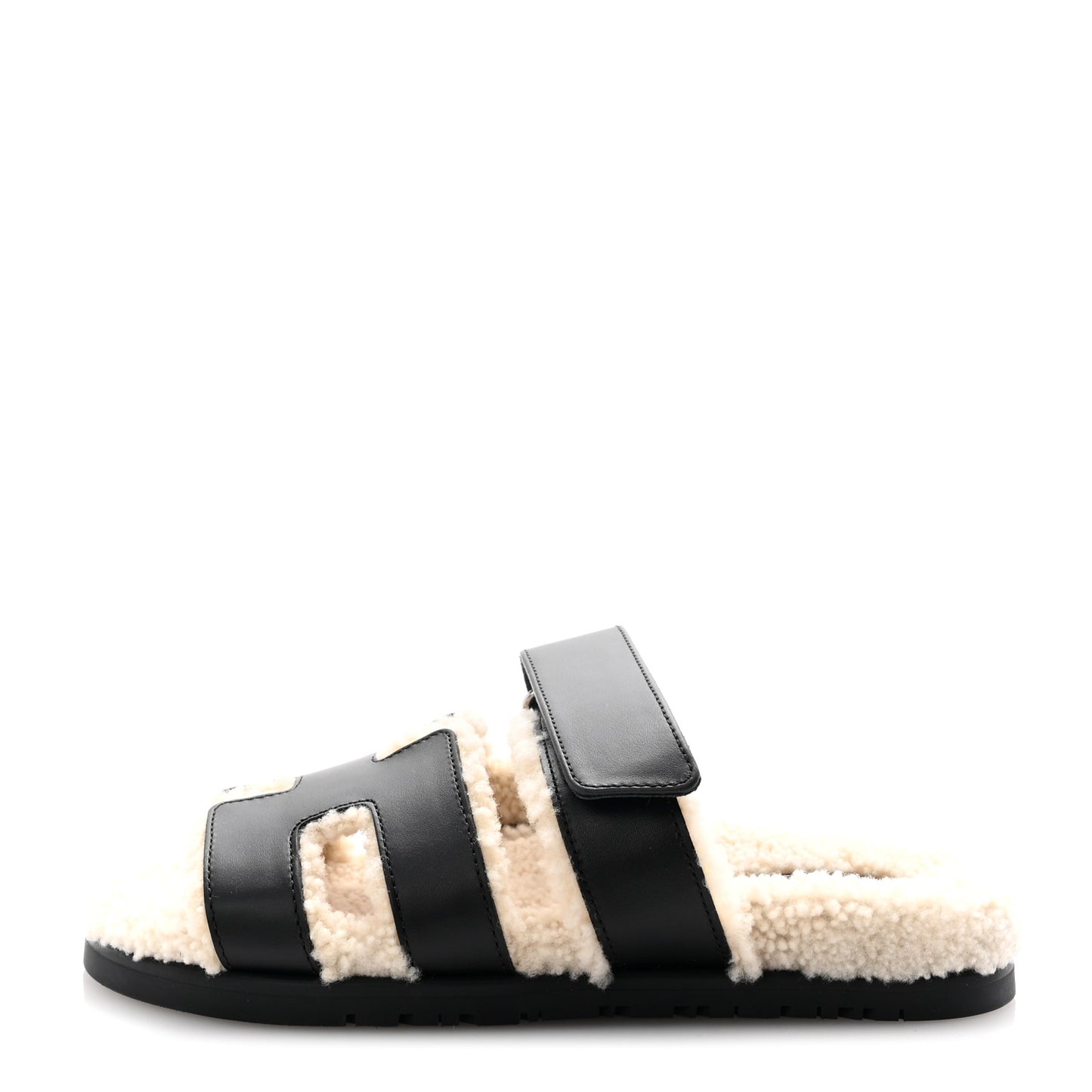 Calfskin Woolskin Womens Chypre Sandals 36 Black Ecru