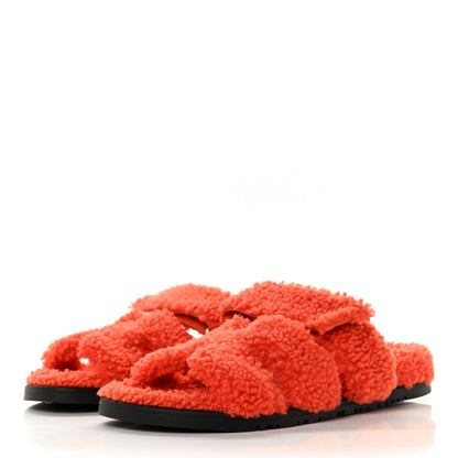 Hermes Woolskin Womens Chypre Sandals 37 Orange 3 of 8