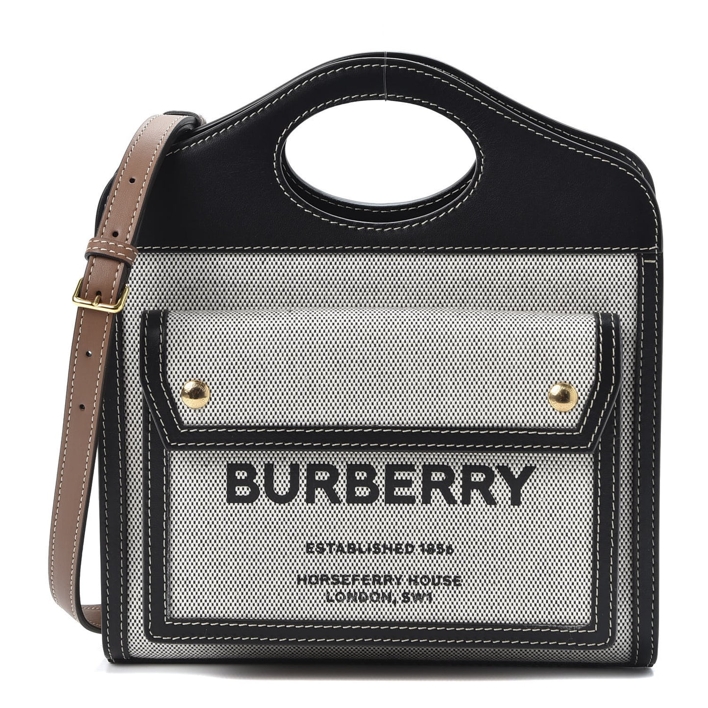 Smooth Calfskin Canvas Two Tone Mini Pocket Bag Black Tan