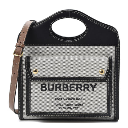 Burberry Smooth Calfskin Canvas Two Tone Mini Pocket Bag Black Tan 1 of 10
